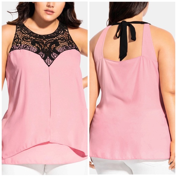 City Chic Tops - Only Size 14 Left! City Chic Pink Crochet Tank Top